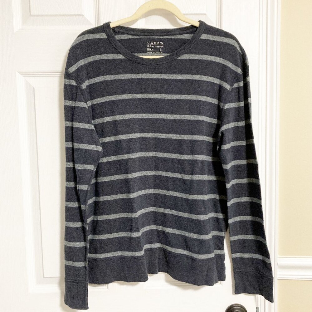 J Crew 100% Cotton Striped Crew Neck Sweatshirt Size L